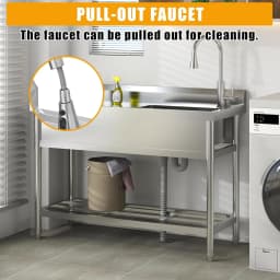 UK Stainless Steel Freestanding Utility Sink with 304 Stainless Faucet - Single Bowl Heavy Duty Kitchen Sink for Laundry Room, G