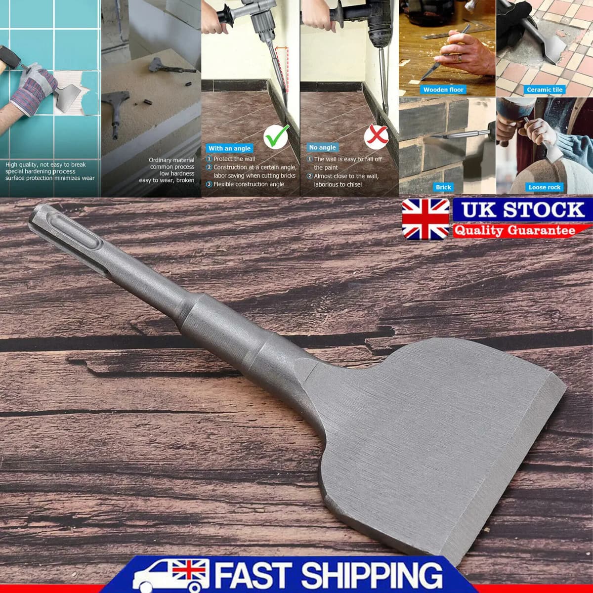SDS-Plus 75mm x 180mm Cranked Chisel Bit Tool Tiles Floor Walls Masonry Hammer