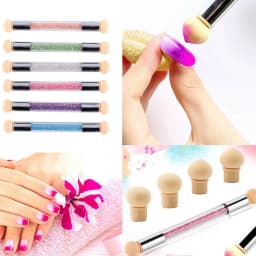 2 Way Glitter Powder Nail Art Sponge Picking Dotting Gradient Pen Brush DIY Tool
