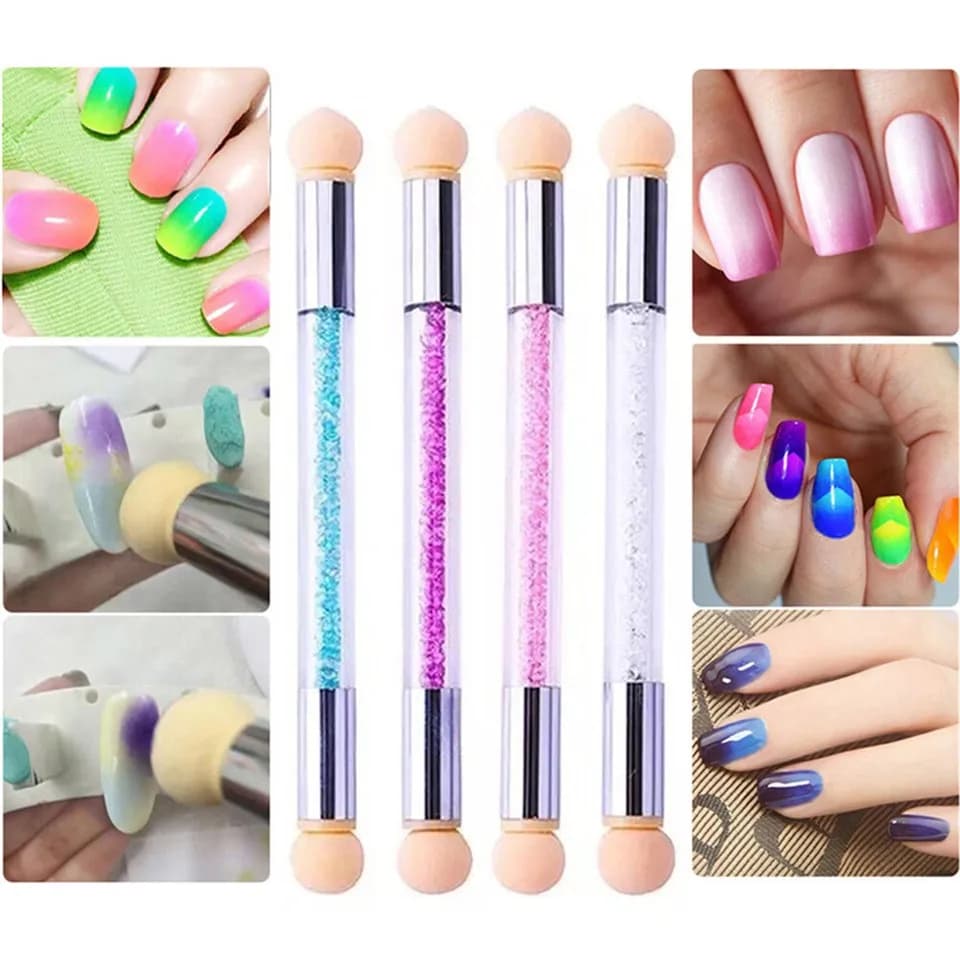 2 Way Glitter Powder Nail Art Sponge Picking Dotting Gradient Pen Brush DIY Tool