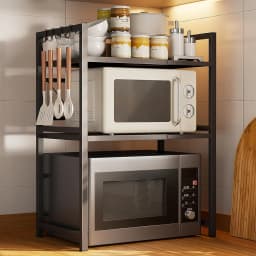 Microwave Oven Rack Seasoning Shelf Bilayer Oven Storage Rack Retractable Countertop Organizer Kitchen Accessories