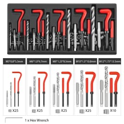 DayPlus 131pcs Thread Repair Kit M5 M6 M8 M10 M12 Screw Thread Inserts For Restoring Damaged Threads Repair Tool Drill Bit + Box