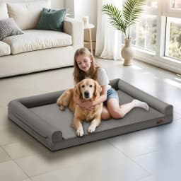 M-2XL Indoor Orthopedic Dog Bed with Supportive Base Bolster Pillow Pet Lounge Bed Sofa Microfiber Leather Cover for All Breed