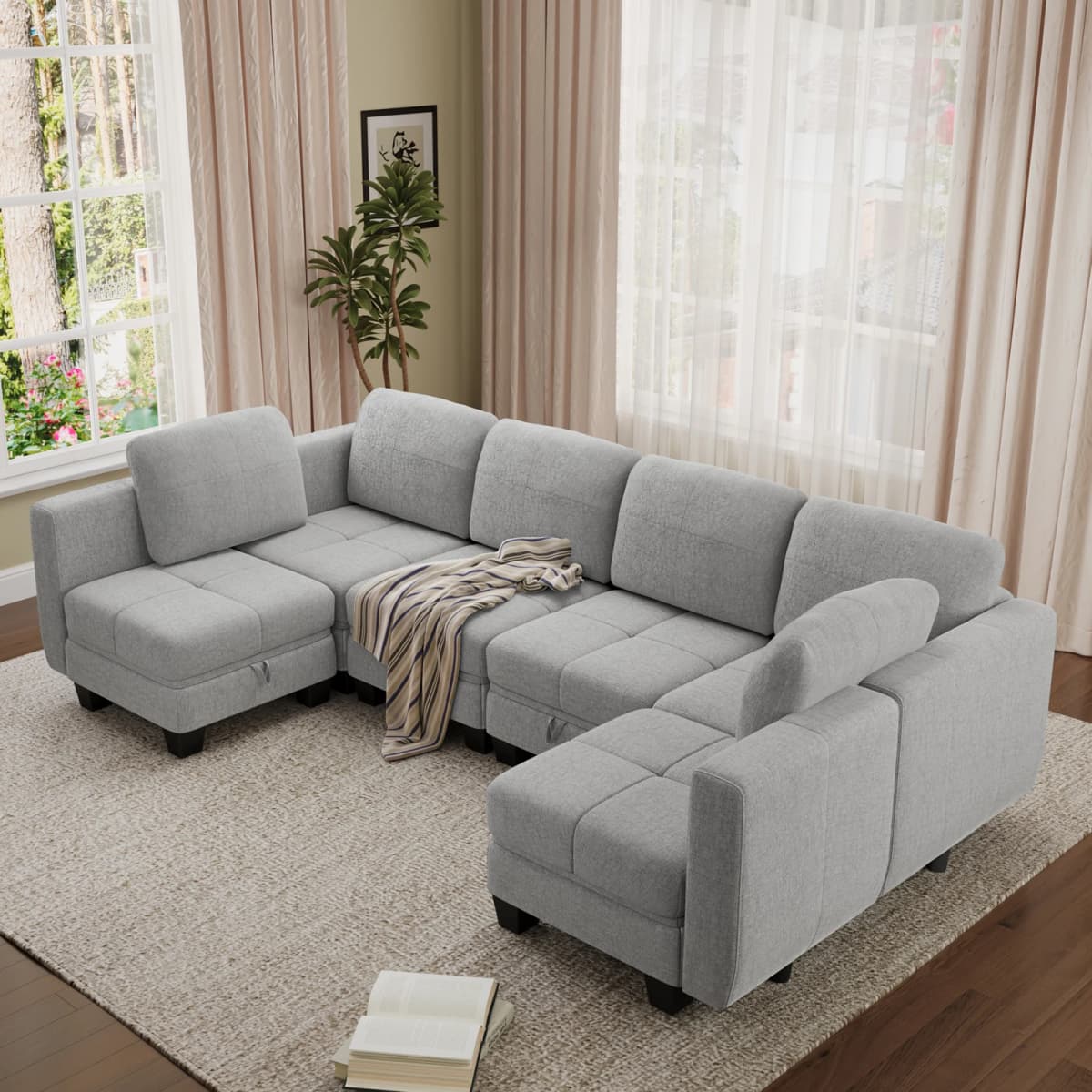Fabric Modular Sofas with Upholstered Cushion and Removable Back Cushion Covers, Modern Sectional Sofa for Living Room