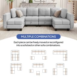 Fabric Modular Sofas with Upholstered Cushion and Removable Back Cushion Covers, Modern Sectional Sofa for Living Room