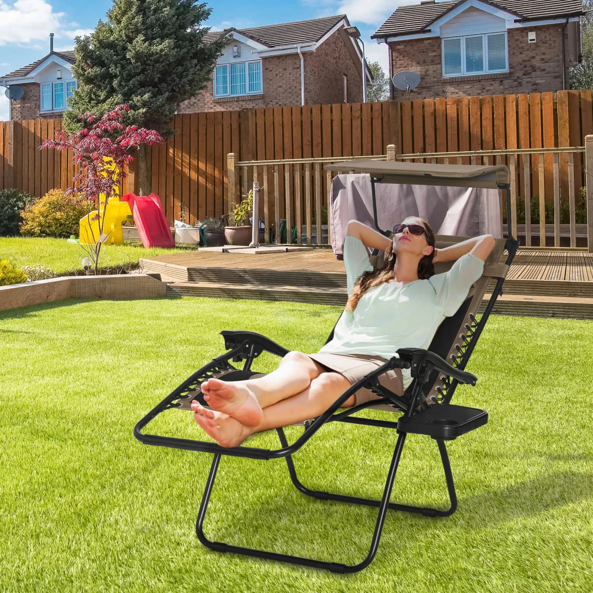 Outsunny Zero Gravity Lounger Chair, Folding Reclining Chair, Brown