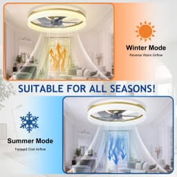 20" Modern Low Profile Flush Mount Fandelier - App & Remote Control, Dimmable Black Bladeless Ceiling Fan Light for Bedroom
