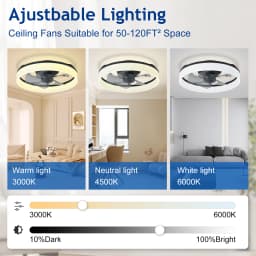 20" Modern Low Profile Flush Mount Fandelier - App & Remote Control, Dimmable Black Bladeless Ceiling Fan Light for Bedroom