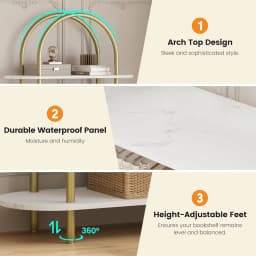5-Tier Bookshelf, 71 Inch Tall Arched Bookcase, Metal Frame Modern Display Racks with Adjustable Feet, Freestanding