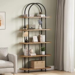 5-Tier Bookshelf, 71 Inch Tall Arched Bookcase, Metal Frame Modern Display Racks with Adjustable Feet, Freestanding