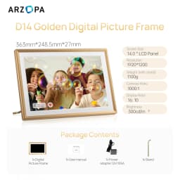 ARZOPA 14 Inch Digital Photo Frame Unlimited Free Cloud Storage WiFi IPS HD Touch Screen Remote Share Photo Videos Auto Rotation