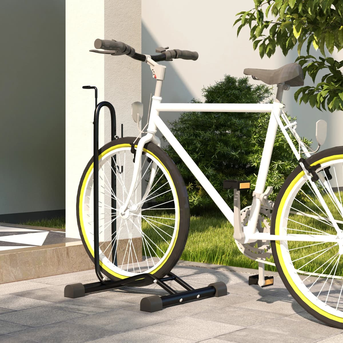 SPORTNOW Bike Rack, Vertical & Horizontal Bike Stand Bicycle Storage Stand with Adjustable Hooks, Black