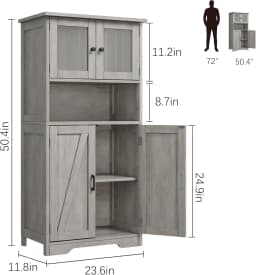 UK Tall Bathroom Cabinet with 4 Doors and Adjustable Shelves, 50" Freestanding Bathroom Storage Cabinet Farmhouse Cupboard for K
