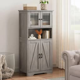 UK Tall Bathroom Cabinet with 4 Doors and Adjustable Shelves, 50" Freestanding Bathroom Storage Cabinet Farmhouse Cupboard for K