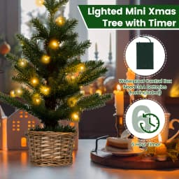 GOFLAME 1.5FT Mini Pre-lit Christmas Tree Tabletop Small Artificial Xmas Tree Led Light