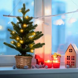 GOFLAME 1.5FT Mini Pre-lit Christmas Tree Tabletop Small Artificial Xmas Tree Led Light