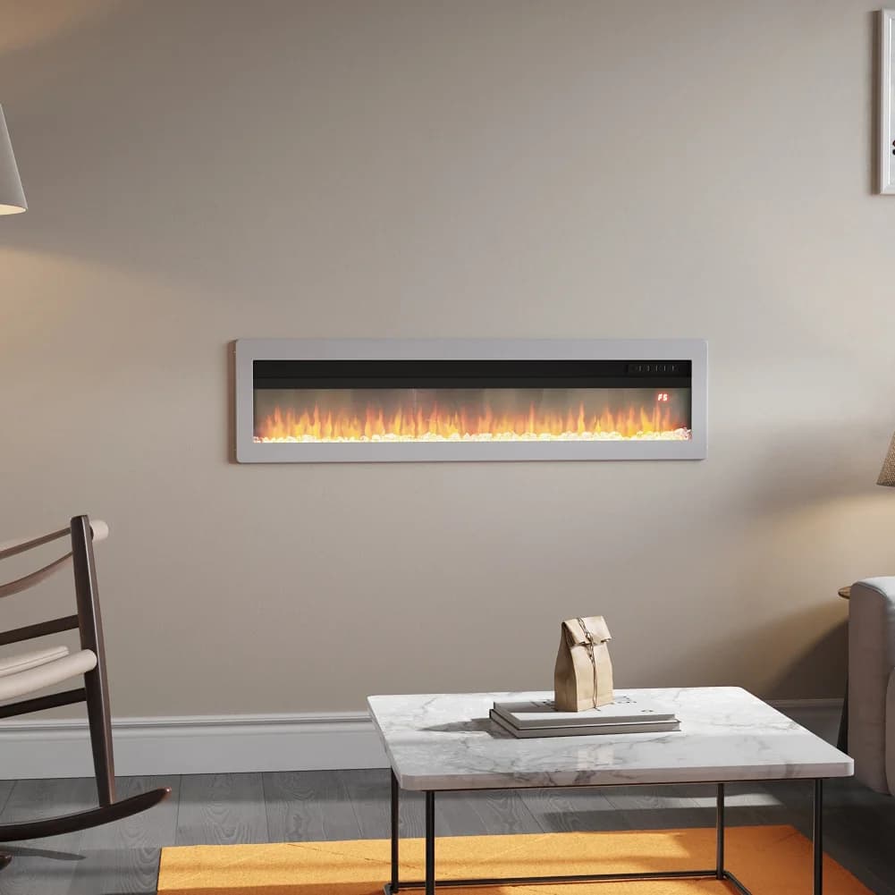 Voltsify LED Electric Wall Fireplace 12 Flame Colours with Freestanding Leg, White 50inch