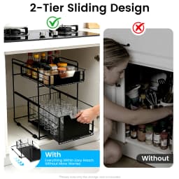 2-Tier Pull-Out Cabinet Organizer, Under Sink Storage Rack , Adjustable Slide-Out Drawer for Kitchen & Bathroom