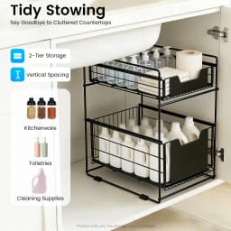 2-Tier Pull-Out Cabinet Organizer, Under Sink Storage Rack , Adjustable Slide-Out Drawer for Kitchen & Bathroom