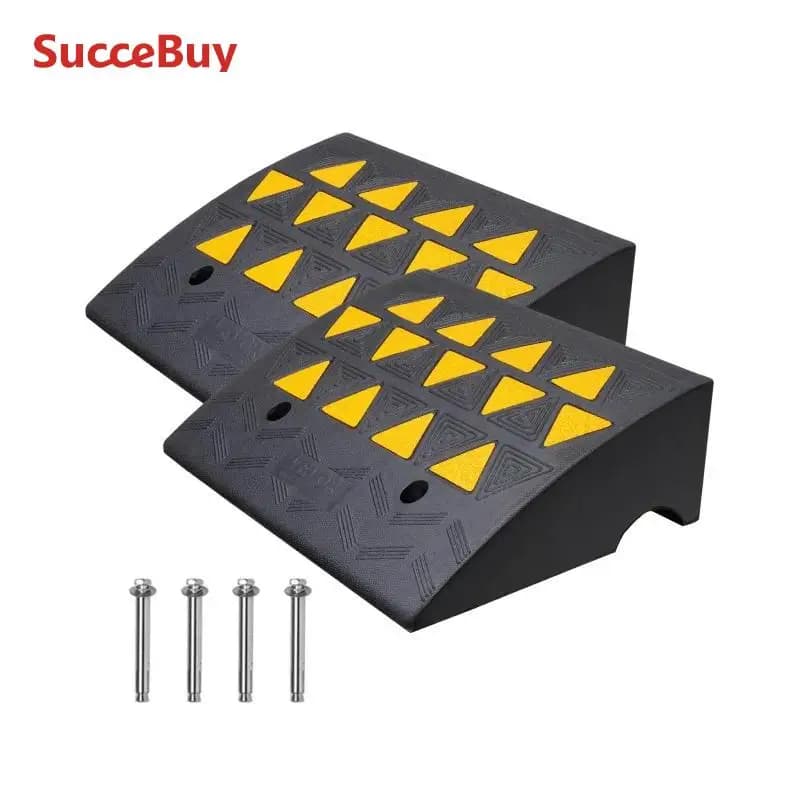 SucceBuy 1/2 Pack Rubber Curb Ramp Threshold Driveway Ramps with Stable Grid Structure for Car Wheelchairs Motorcycles Bikes