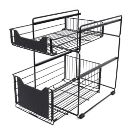 2 Levels Under Sink Cabinet Kitchen Bathroom Organiser Metal Telescopic Drawer Worktop Multifunctional Kitchen Shelf Spice Rack