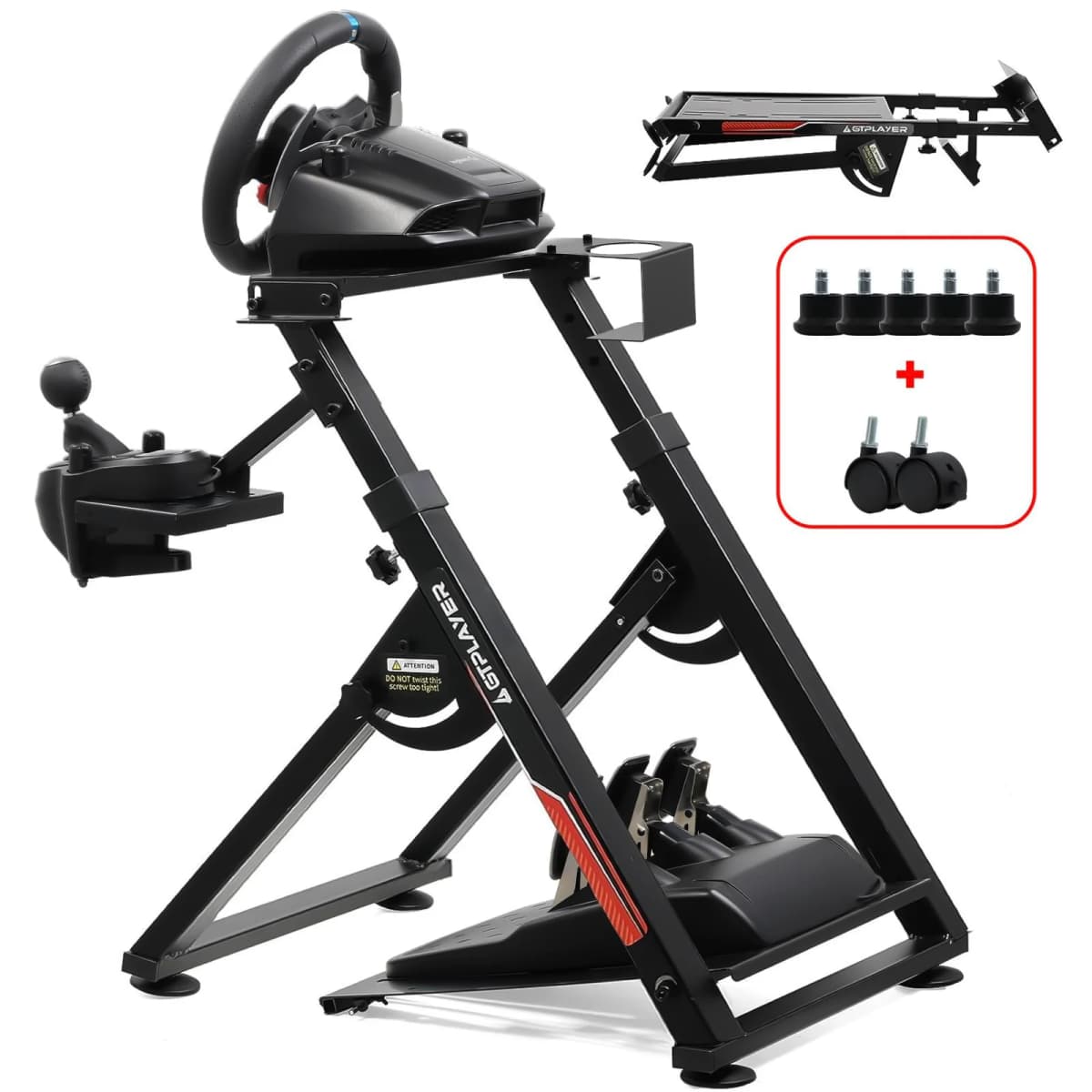 GTPLAYER Steering Wheel Stand for G25 G27 G29 G920 Foldable Racing Wheel Stand with Cup Holder Adjustable Height/Angle, Driving