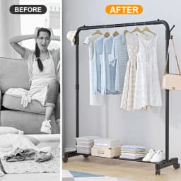 Metal Clothing Rack Single Rod on Wheels Portable Wardrobe Rack Garment Rack Display Stand for Hanging Garments Dresses Coats