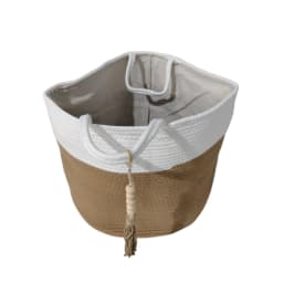 Woven Storage Basket Decorative Natural Rope Basket Wooden Bead Decoration for Blankets,Toys,Clothes,Shoes,Plant Organizer Bin