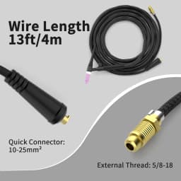 HITBOX TIG Welding Torch 13FT Air Hose WP17V Argon Tig Welder Gun With 10-25mm² Quick Connector For Soldering Welding Equipment
