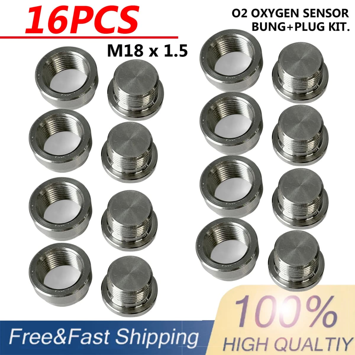 8Pair/16Pcs O2 Oxygen Sensor Bung Plug Wideband Nut M18x1.5 Fitting Weld on in 304 Stainless Steels Car Accessories Tools