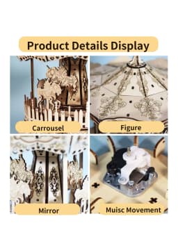 Music Park 3D Wooden Puzzle Carousel Music Box You Are My Sunshine Model Kits for Adults Birthday Christmas Unique Gift for Wome