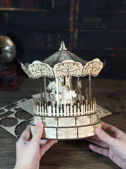 Music Park 3D Wooden Puzzle Carousel Music Box You Are My Sunshine Model Kits for Adults Birthday Christmas Unique Gift for Wome