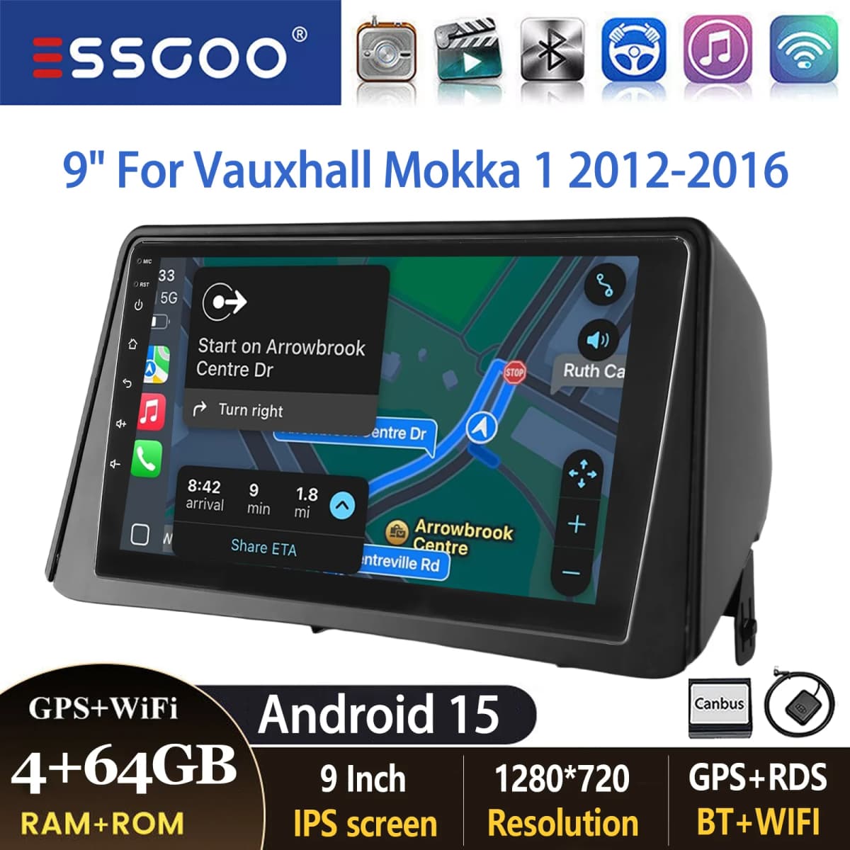 9" Wireless Carplay Android auto For For Vauxhall Mokka 1 2012-2016 Android 15 Car Stereo Radio GPS NAVI WIFI Mirror Link BT FM