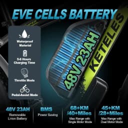 KETELES K800 Electric Bike 1000W*2 Motor 48V23AH Battery Off-Road E-Bike 26 inch Fat Tire E-Mountain Bike