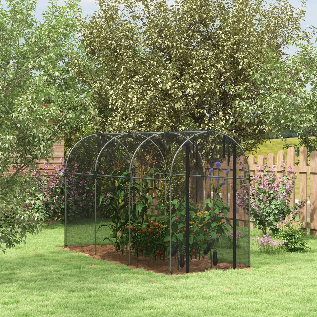 Outsunny Fruit Cage Bird Netting, Heavy Duty Fruit and Vegetable Protection Tent with Door, Black