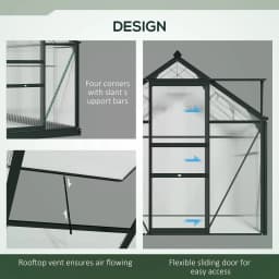 Outsunny 6 x 6ft Polycarbonate Greenhouse, Large Walk-In Green House with Slide Door and Window, Grey