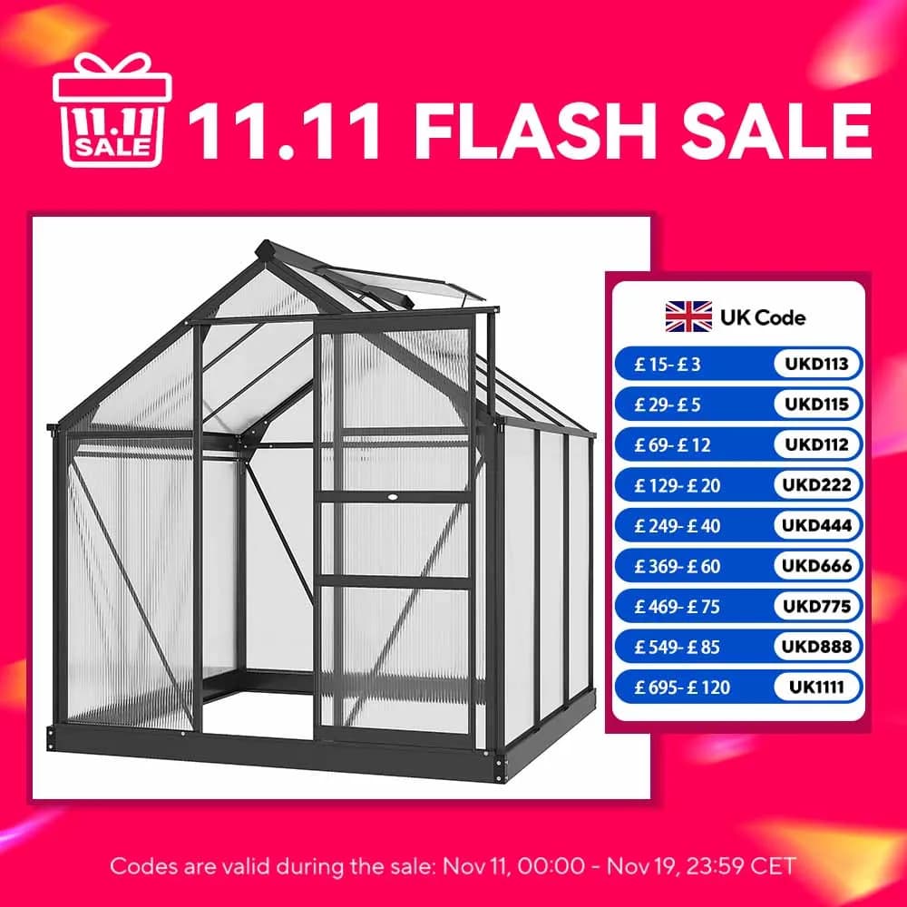Outsunny 6 x 6ft Polycarbonate Greenhouse, Large Walk-In Green House with Slide Door and Window, Grey