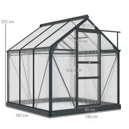 Outsunny 6 x 6ft Polycarbonate Greenhouse, Large Walk-In Green House with Slide Door and Window, Grey