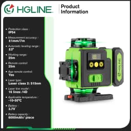 HGLINE 16 Lines 4D Laser Level APP Remote Control Rechargeable Self-leveling 360 Laser Level 6000mAh Big Li-ion Battery
