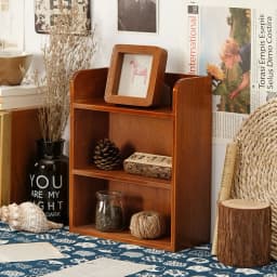 【Breeins】3-Tier Retro Tabletop Wooden Storage Rack with Two Metal Hooks