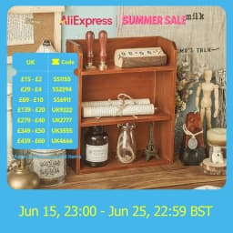 【Breeins】3-Tier Retro Tabletop Wooden Storage Rack with Two Metal Hooks