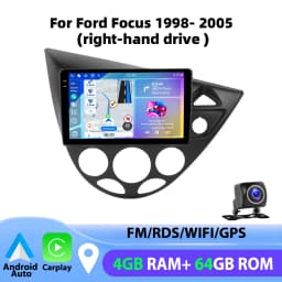 Podofo For Ford Focus1998- 2005 Car Radio 4GB+64GB Wireless Carplay Android Auto Multimedia Video Player Mirror Link 9 Inch