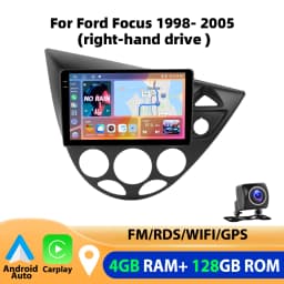 Podofo For Ford Focus1998- 2005 Car Radio 4GB+64GB Wireless Carplay Android Auto Multimedia Video Player Mirror Link 9 Inch