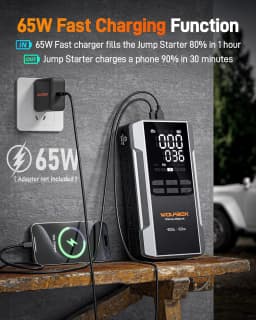 WOLFBOX 4000A Jump Starter with 160PSI Air Compressor, 12V Car Battery Booster, 65W Fast Charge, 24000mAh Portable Tire Inflator