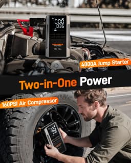 WOLFBOX 4000A Jump Starter with 160PSI Air Compressor, 12V Car Battery Booster, 65W Fast Charge, 24000mAh Portable Tire Inflator