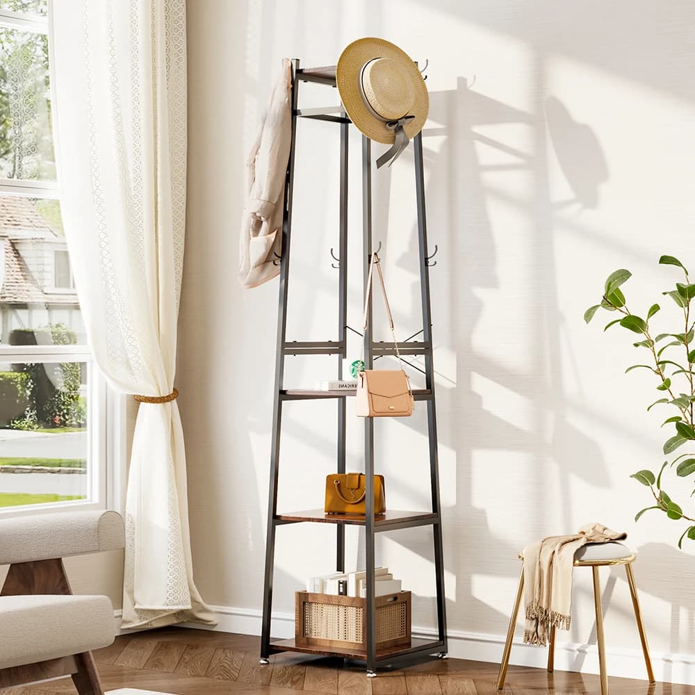 【Breeins】Industrial Style Clothing Rack with 4 Tiers of Shelves for Living Room Bedroom