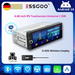 ESSGOO Android 14 Car Radio Wireless Carplay Auto 2G 32G Universal Car Multimedia Player Autoradio HD Touch Screen FM Bluetooh