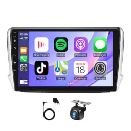 Android 15 car navigation 10 inches built-in Carplay + Android auto/2 + 64G+AHD camera+microphone For Peugeot 208/2008 2012-2018