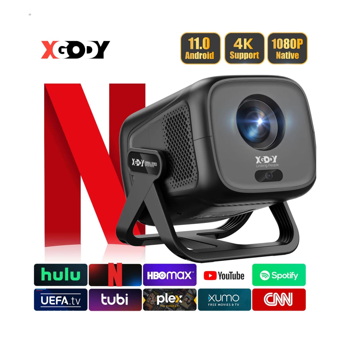 XGODY 4K Projector 300ANSI Short Throw Android 11 Projector Autofocus & Keystone 1080P Wifi6 BT5.2 Portable Home Cinema