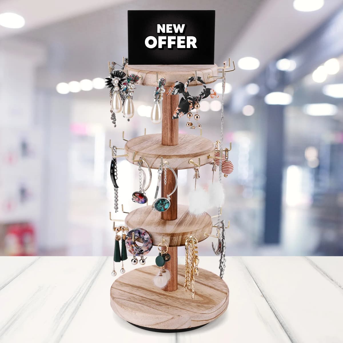 Rotatable Wooden Craft Jewelry Holder Bracelet Display Stand Jewelry Display Holder Bracelet Keychain Display Stands for Selling